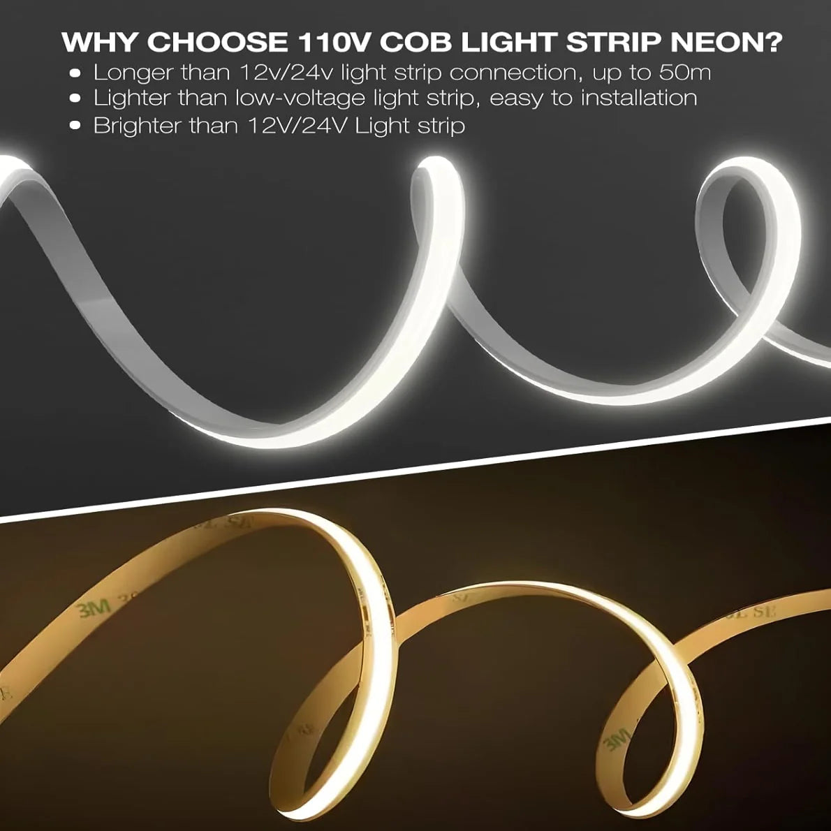 SLN08 Dotless Neon LED Strip Light 110-120V IP65 Outdoor, Dimmable, High-Voltage Silicone with Adhesive
